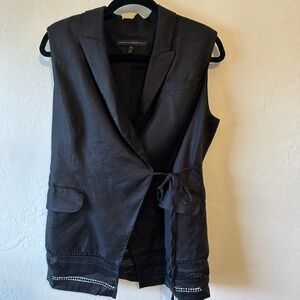 White House Black Market Black Sleeveless Tie-Waist Vest with Trim